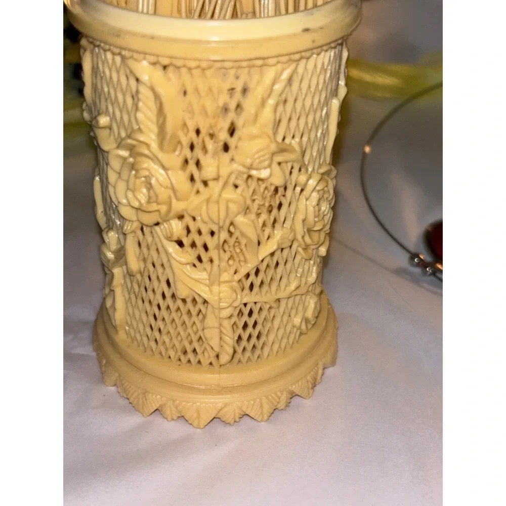Vintage Cream Floral Rose Lattice Cocktail Pick Set with Reusable Forks Holder